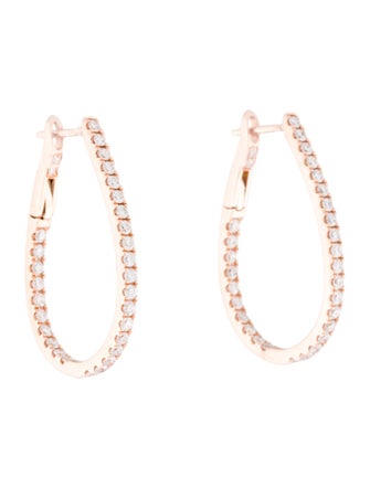 Earrings 14K Diamond Tear Drop Hoop Earrings