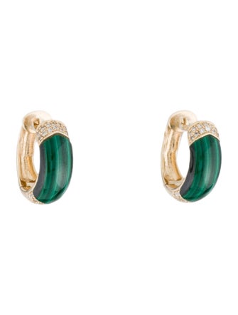 Earrings 14K Malachite & Diamond Hoop Earrings
