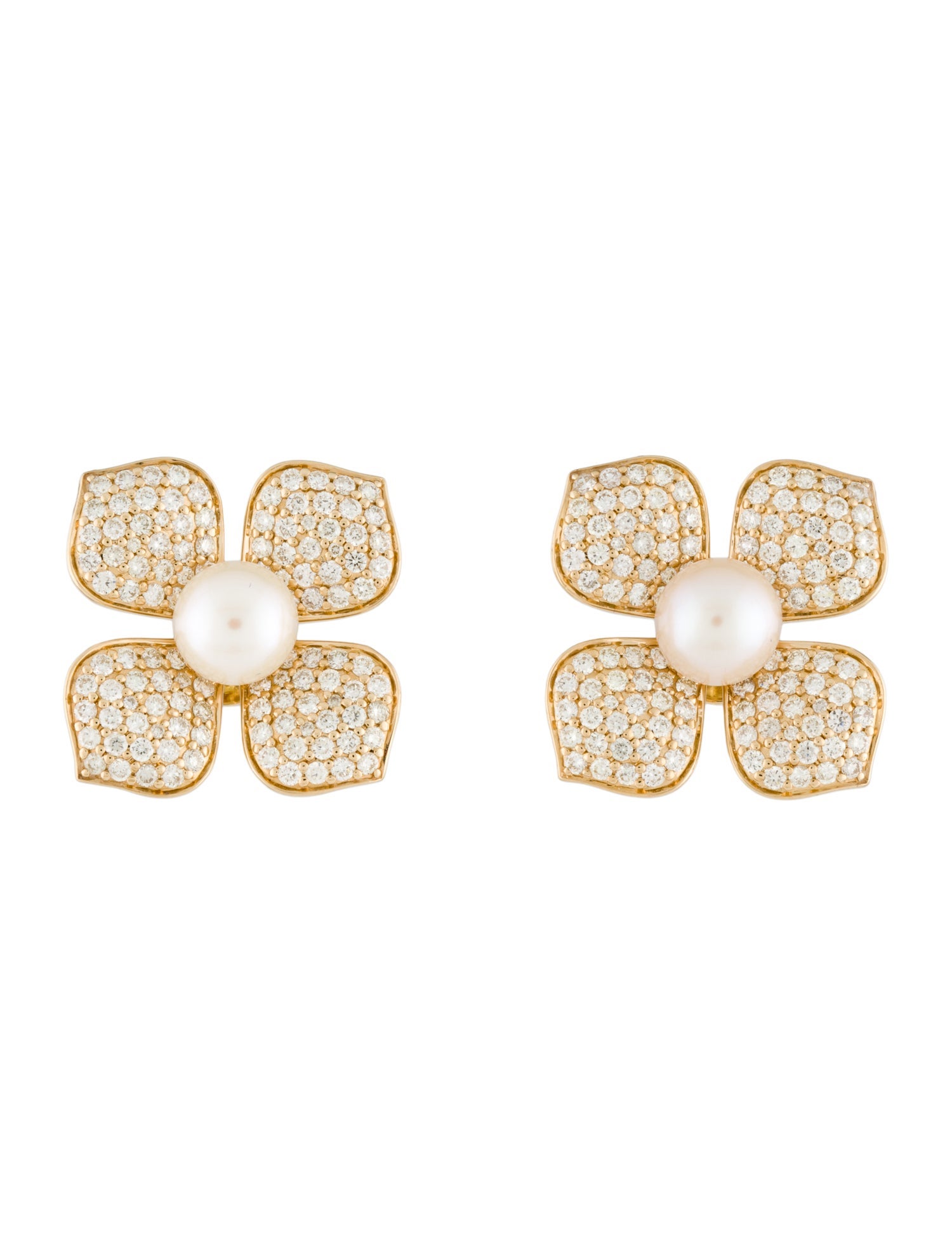 Earrings 14K Pearl & Diamond Flower Stud