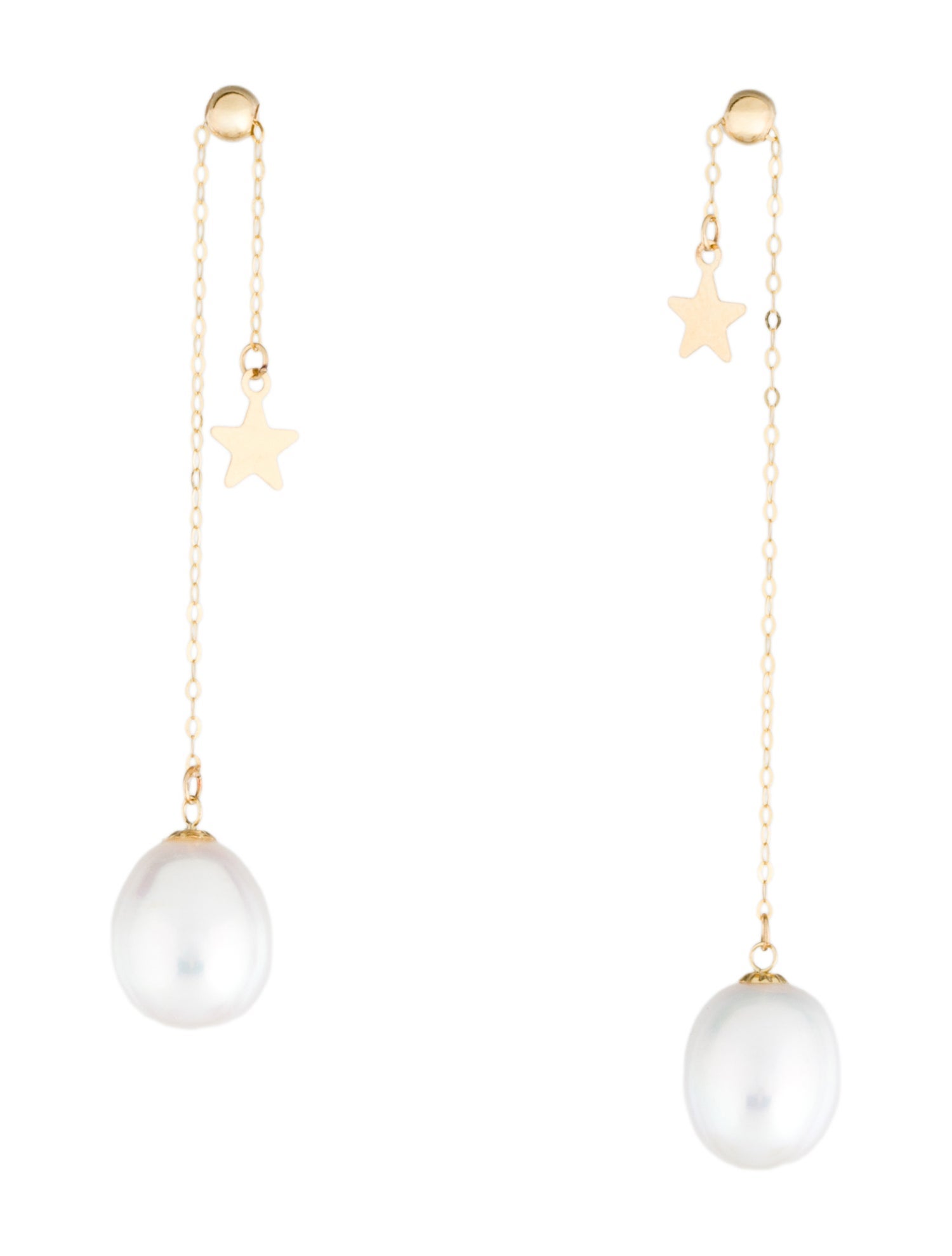 Earrings 18K Pearl & Star Chain Drop Earrings