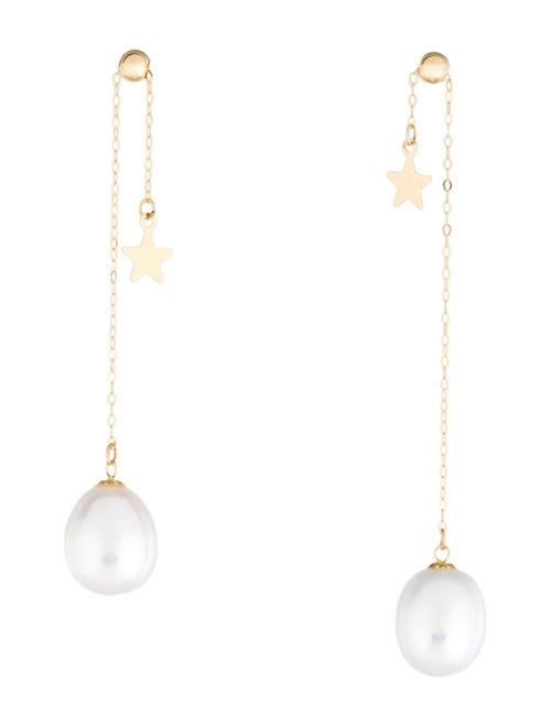 Earrings 18K Pearl & Star Chain Drop Earrings
