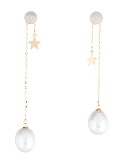 Earrings 18K Pearl & Star Chain Drop Earrings