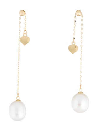 Earrings 18K Pearl & Heart Chain Drop Earrings