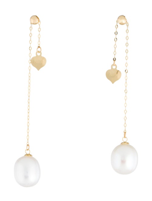 Earrings 18K Pearl & Heart Chain Drop Earrings