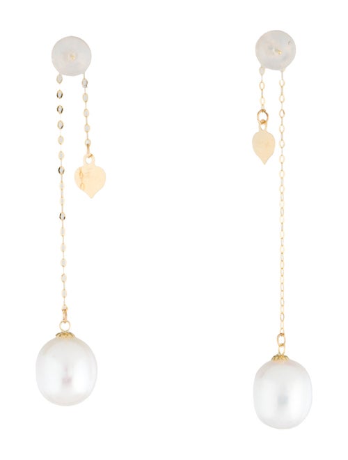 Earrings 18K Pearl & Heart Chain Drop Earrings