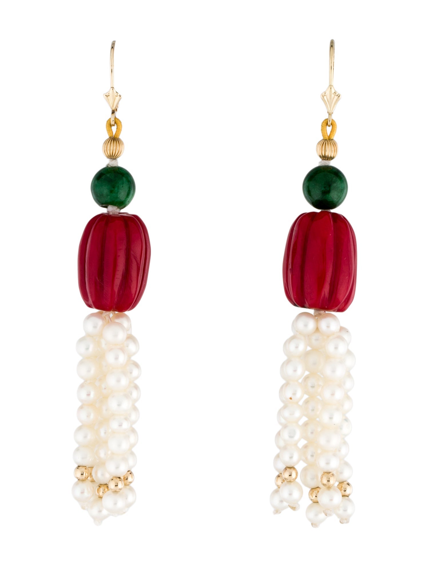 Earrings 14K Pearl, Dyed Coral & Dyed Quartzite Drop