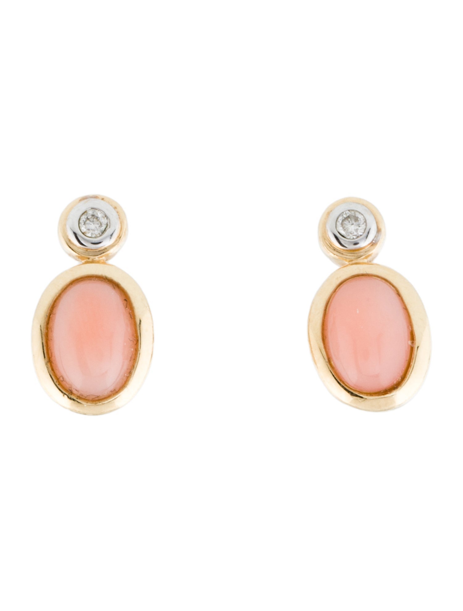 Earrings 14K Coral & Diamond Stud