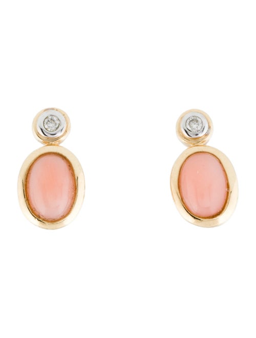 Earrings 14K Coral & Diamond Stud Earrings