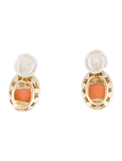 Earrings 14K Coral & Diamond Stud Earrings