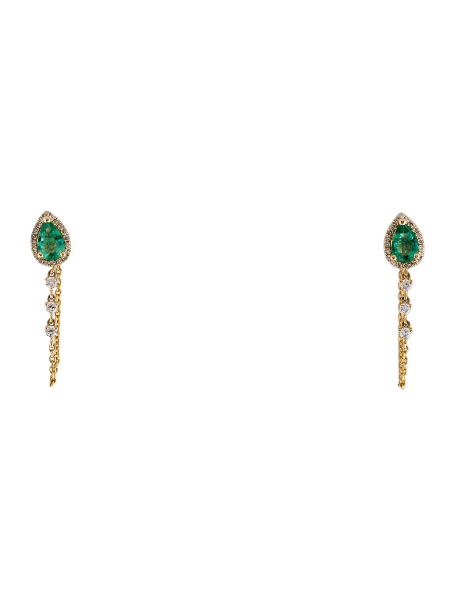 Earrings 14K Emerald & Diamond Chain Drop