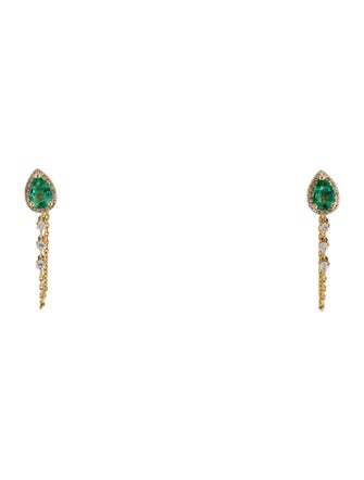 Earrings 14K Emerald & Diamond Chain Drop Earrings