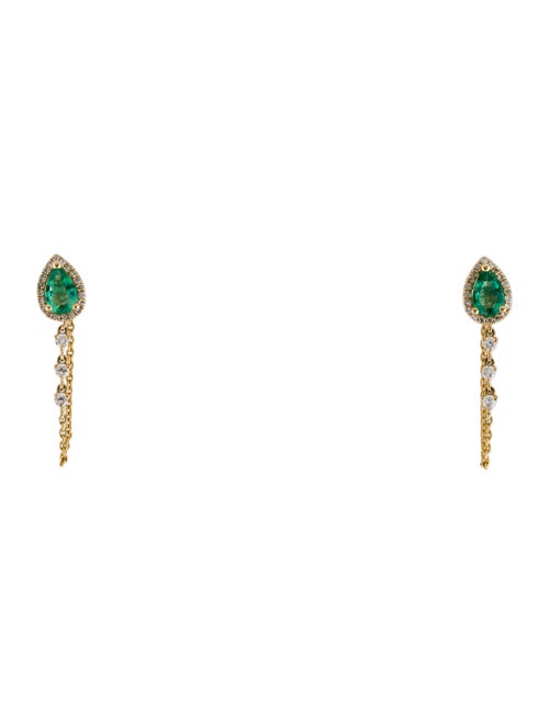 Earrings 14K Emerald & Diamond Chain Drop Earrings