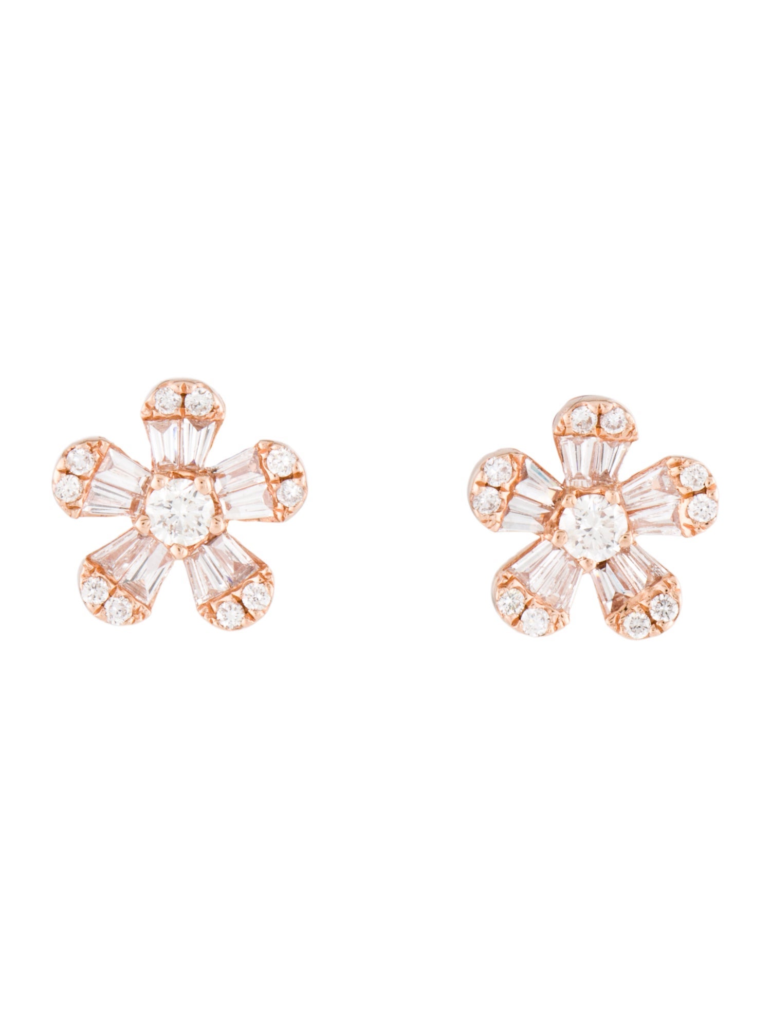 Earrings 14K Diamond Flower Stud