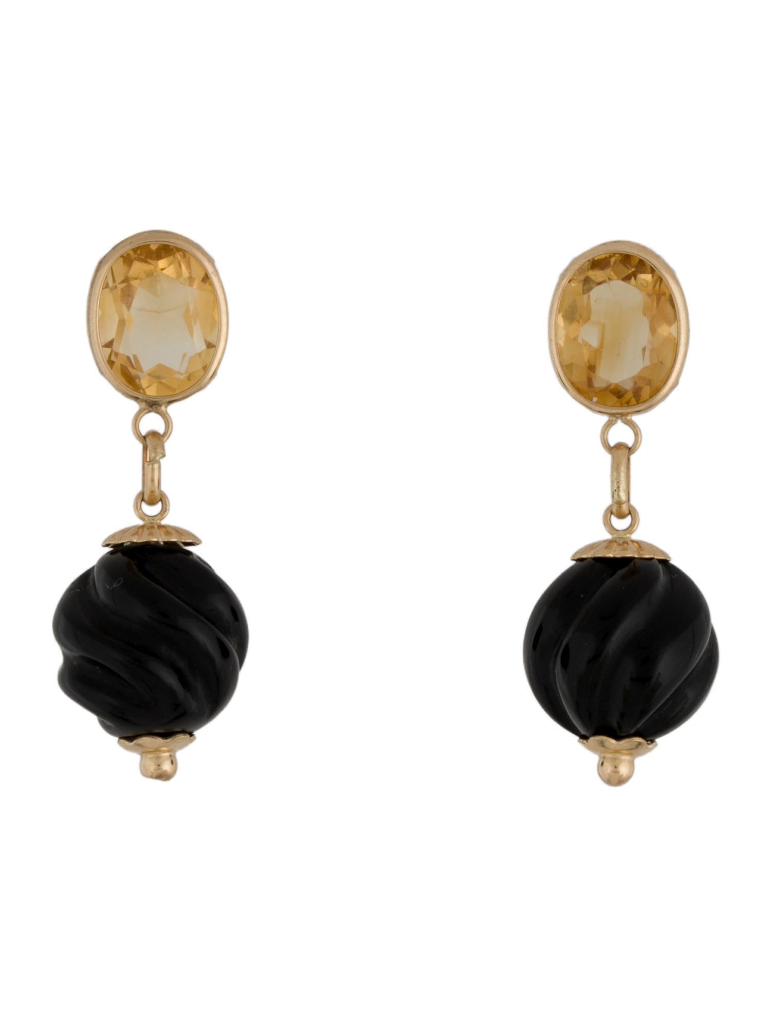 Earrings 14k Citrine & Onyx Drop Earrings