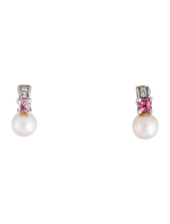 Earrings 14K Tourmaline, Diamond, & Pearl Drop Earrings