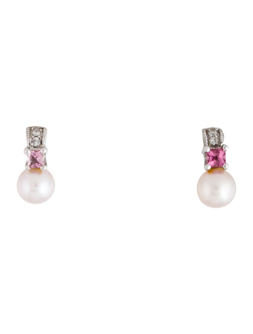 Earrings 14K Tourmaline, Diamond, & Pearl Drop Earrings