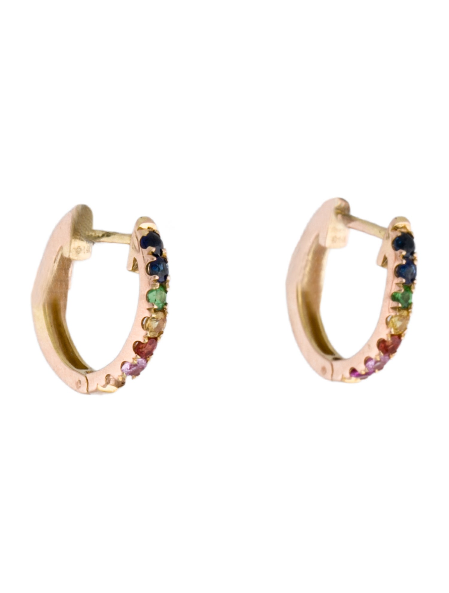 Earrings 14K Sapphire & Tsavorite Rainbow Huggie