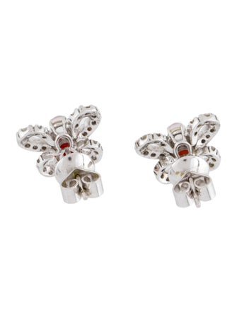 Earrings 18K Coral, Chalcedony & Diamond Butterfly Stud Earrings