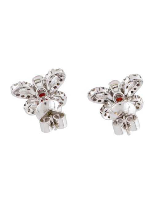 Earrings 18K Coral, Chalcedony & Diamond Butterfly Stud Earrings
