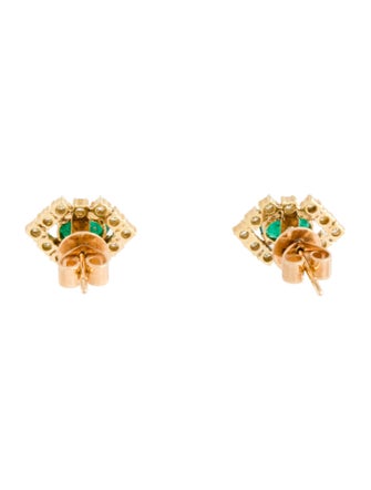 Earrings 14K Emerald & Diamond Stud Earrings