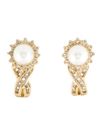Earrings 14K Pearl & Diamond Drop Earrings