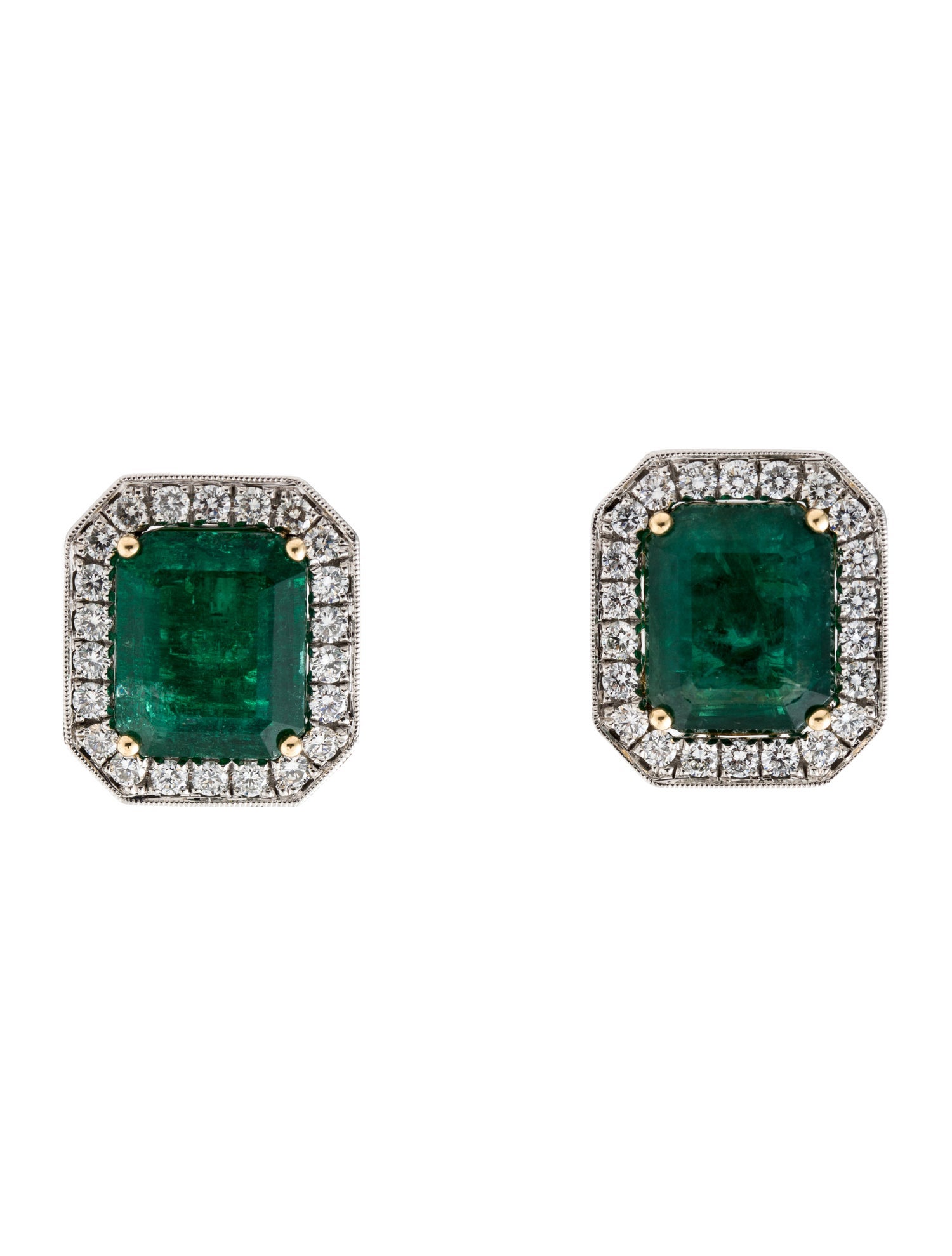 Earrings Modani Jewels Platinum Emerald & Diamond Stud Earrings