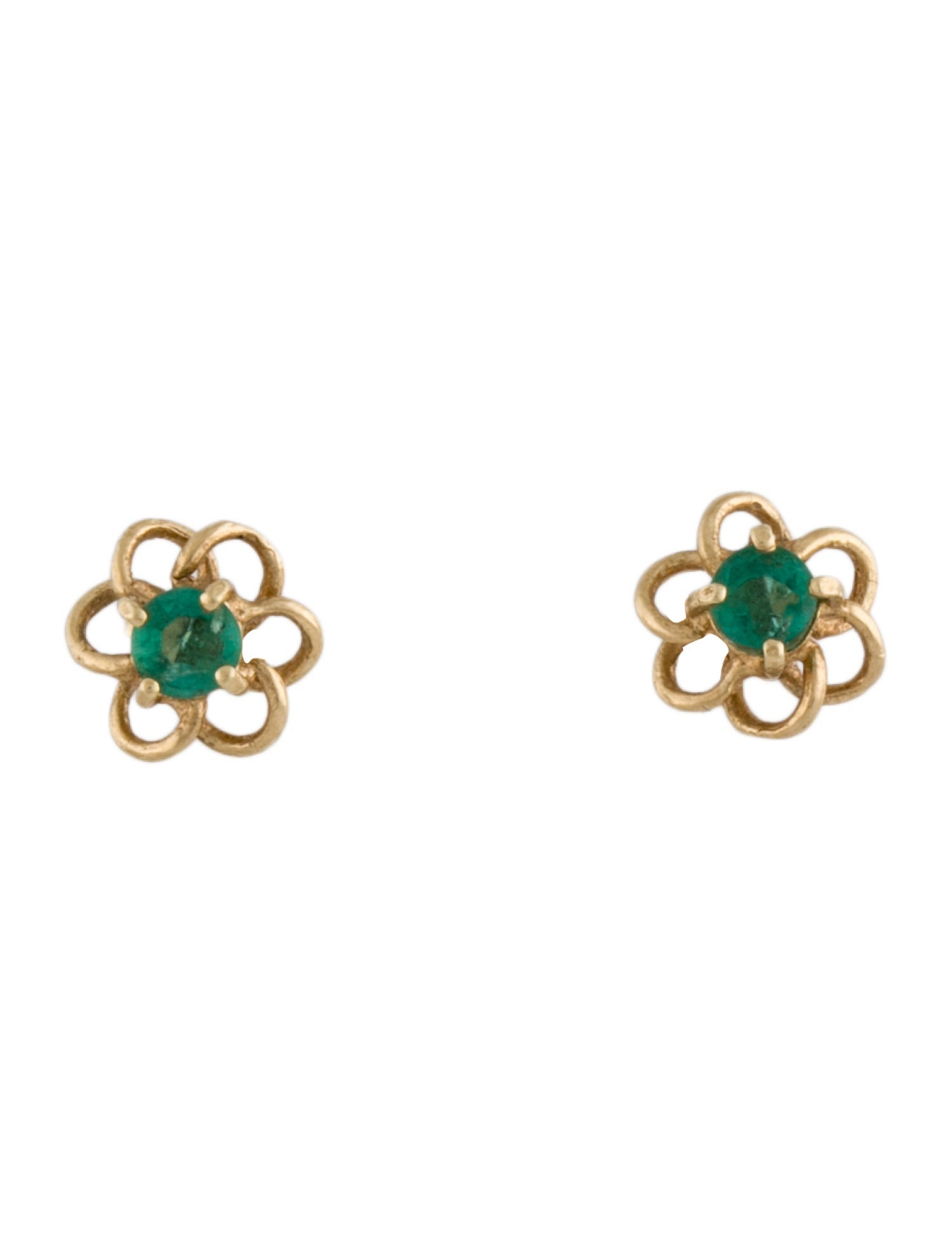 Earrings 14K Emerald Spiral Flower Stud