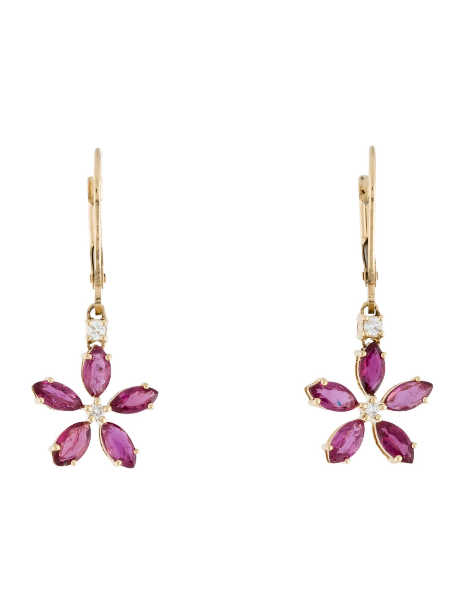 Earrings 14K 1.30ctw Ruby & Diamond Flower Drop