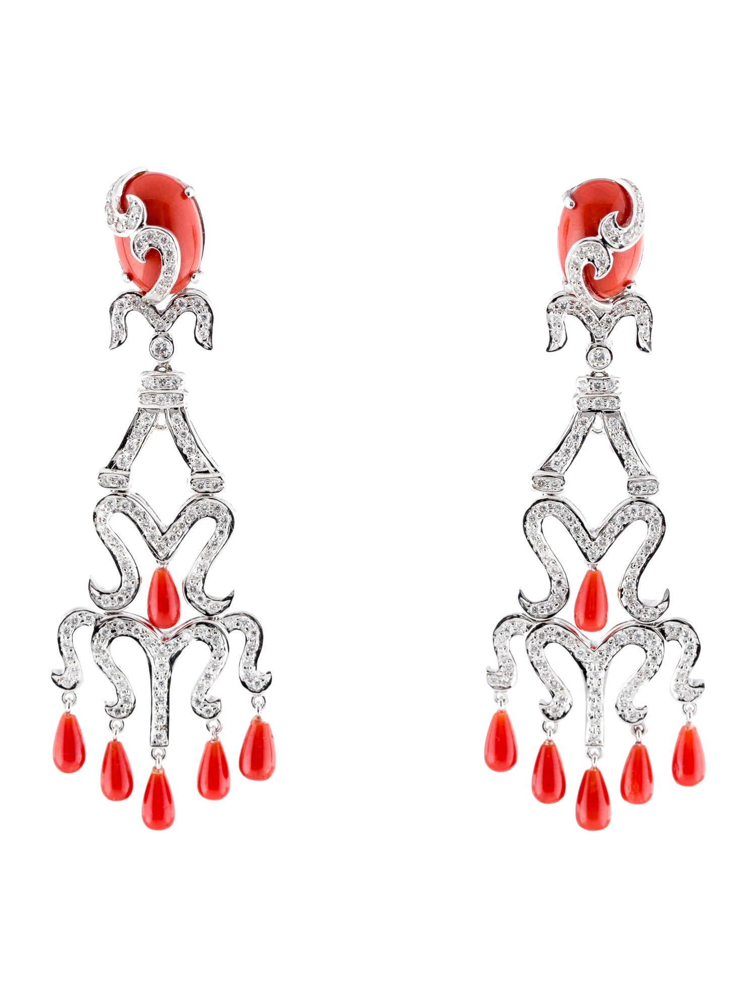 Earrings 18K Coral & 1.88ctw Diamond Chandelier