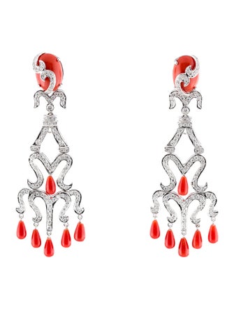 Earrings 18K Coral & 1.88ctw Diamond Chandelier Earrings