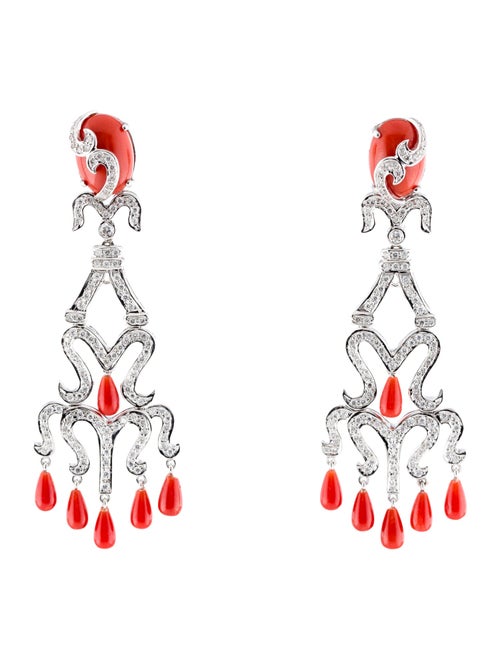 Earrings 18K Coral & 1.88ctw Diamond Chandelier Earrings