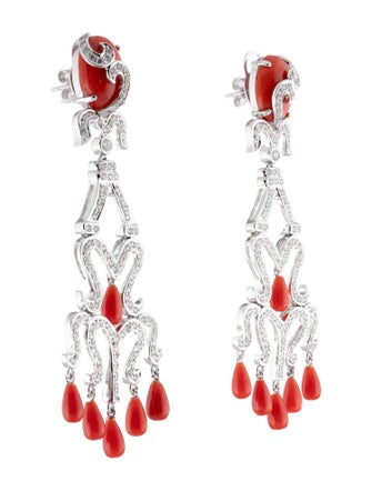 Earrings 18K Coral & 1.88ctw Diamond Chandelier Earrings