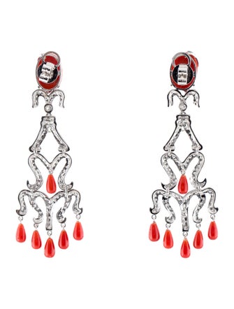 Earrings 18K Coral & 1.88ctw Diamond Chandelier Earrings