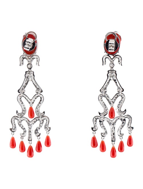 Earrings 18K Coral & 1.88ctw Diamond Chandelier Earrings