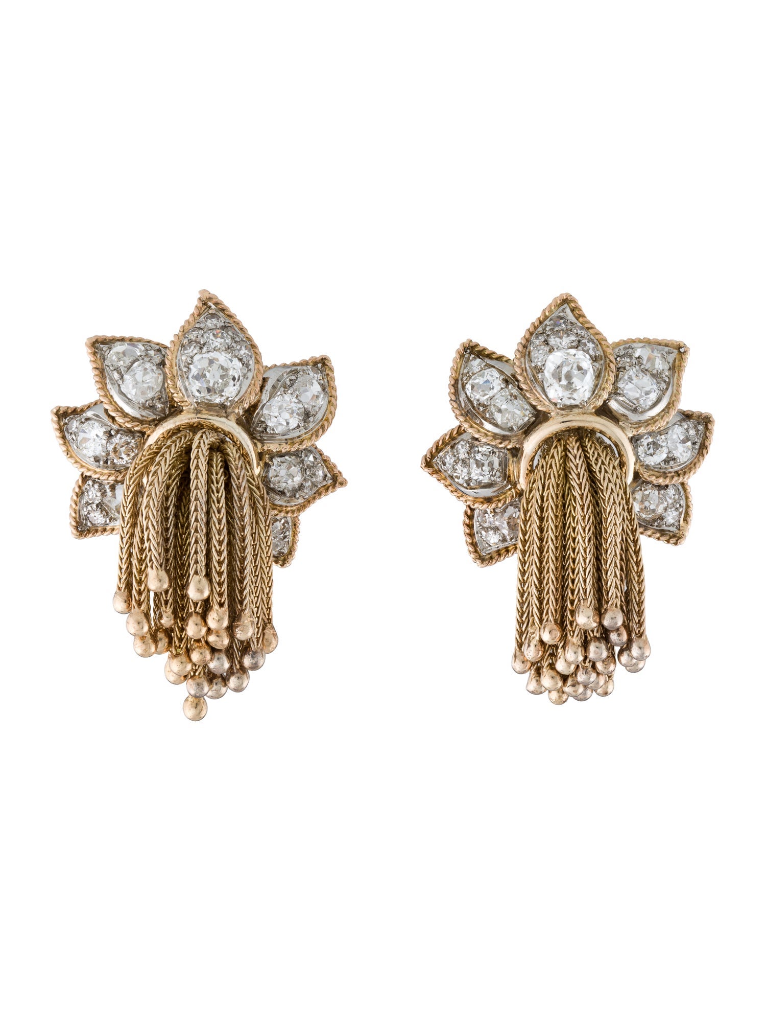 Earrings French Retro 3.10ctw Diamond Tassel Earclips