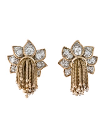 Earrings French Retro 3.10ctw Diamond Tassel Earclips