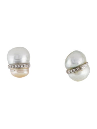 Earrings 18K Pearl Baroque & Diamond Stud Earrings