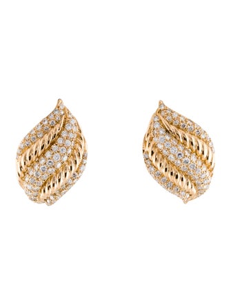 Earrings 18K 3.20ctw Diamond Leaf Earclips