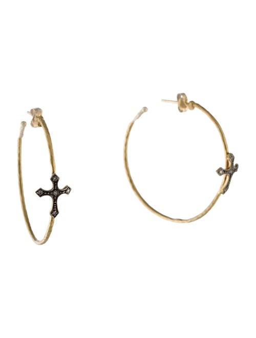Earrings 14K Diamond Cross Hoop Earrings