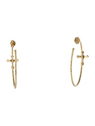 Earrings 14K Diamond Cross Hoop Earrings