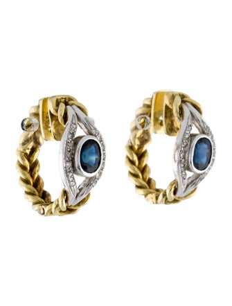 Earrings 14K 1.53ctw Sapphire & Diamond Hoop Earrings