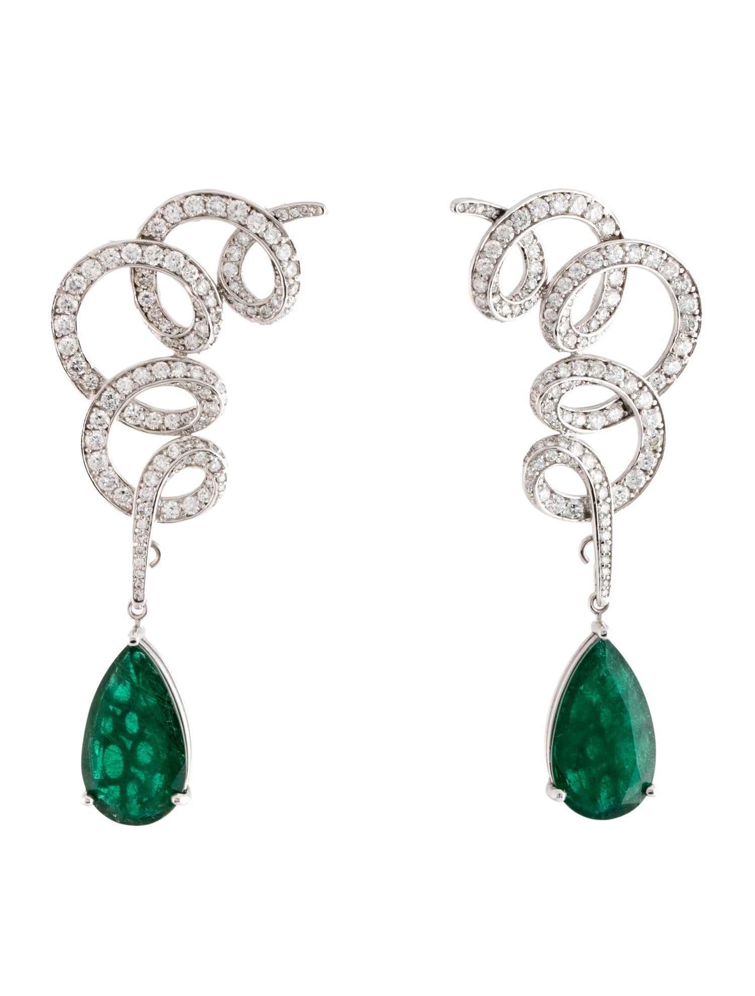 Earrings 18K 15.00ctw Emerald & Diamond Convertible Earclips