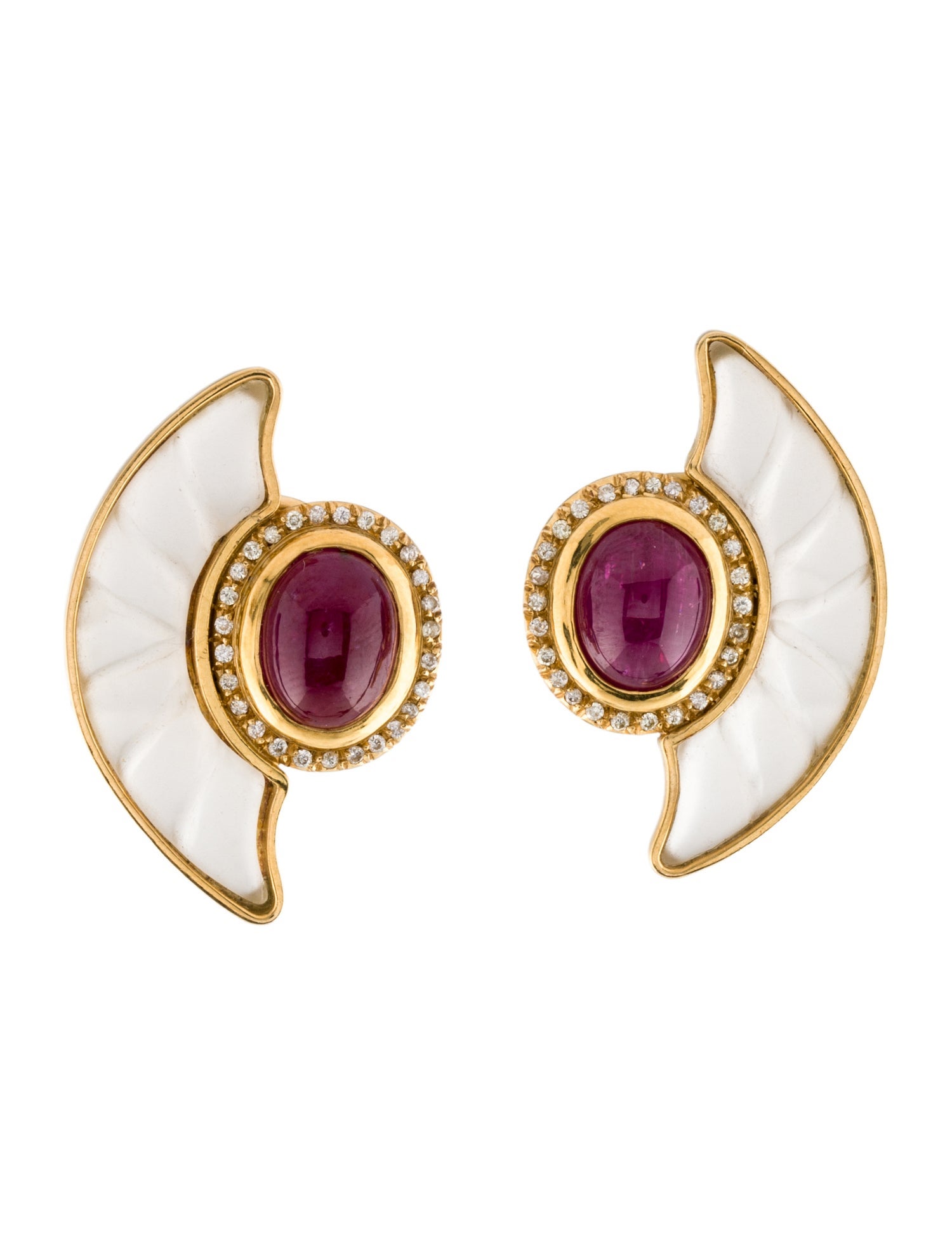 Earrings 18K Ruby, Quartz & Diamond Clip-On
