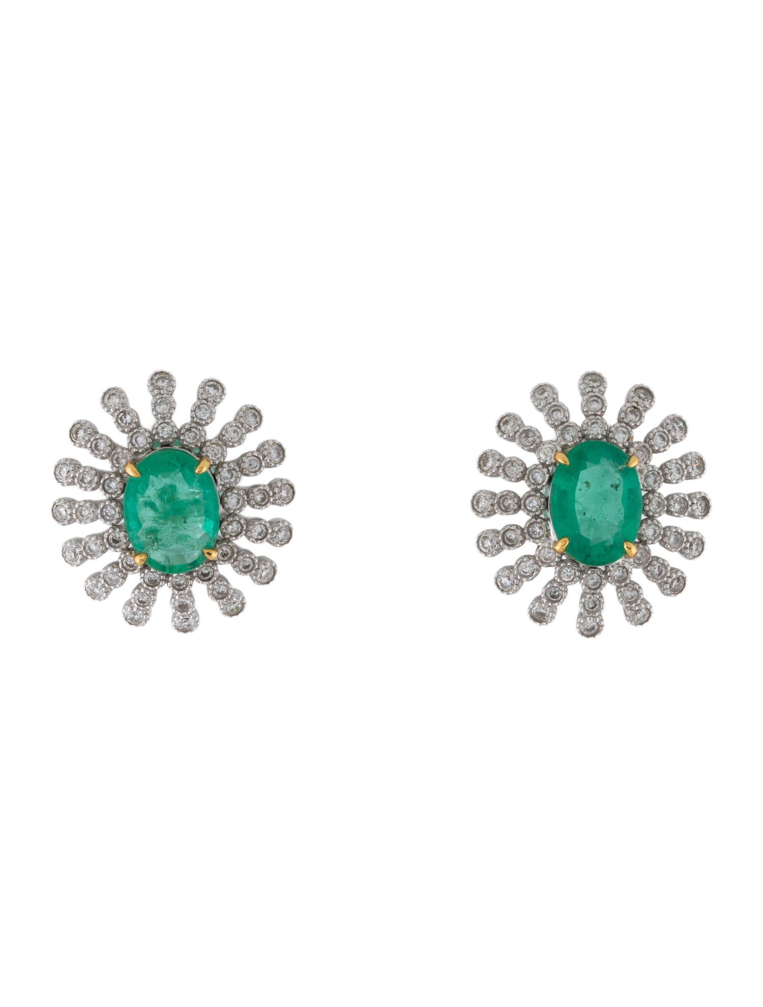 Earrings 18K Emerald & Diamond Stud