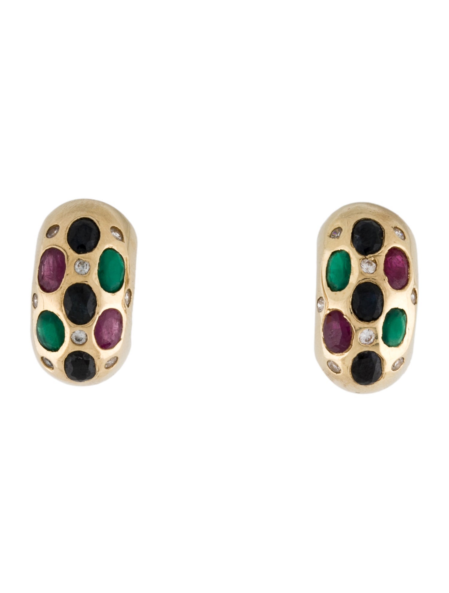 Earrings 14K Ruby, Emerald, Sapphire, & Diamond Earclips