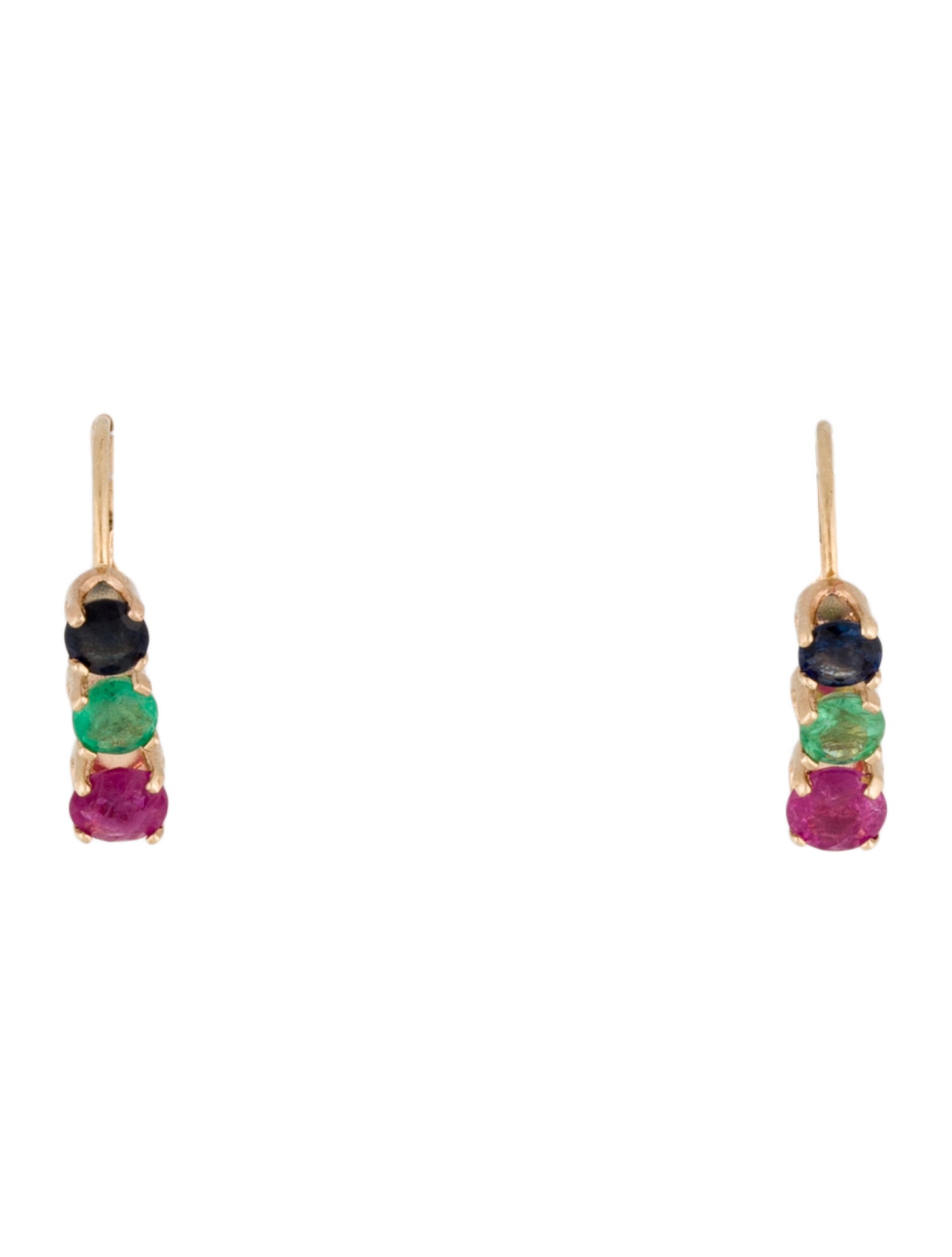 Earrings 14K Ruby, Emerald & Sapphire Huggie