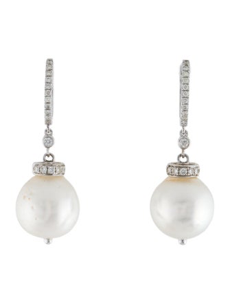 Earrings 18K Pearl & Diamond Drop Earrings