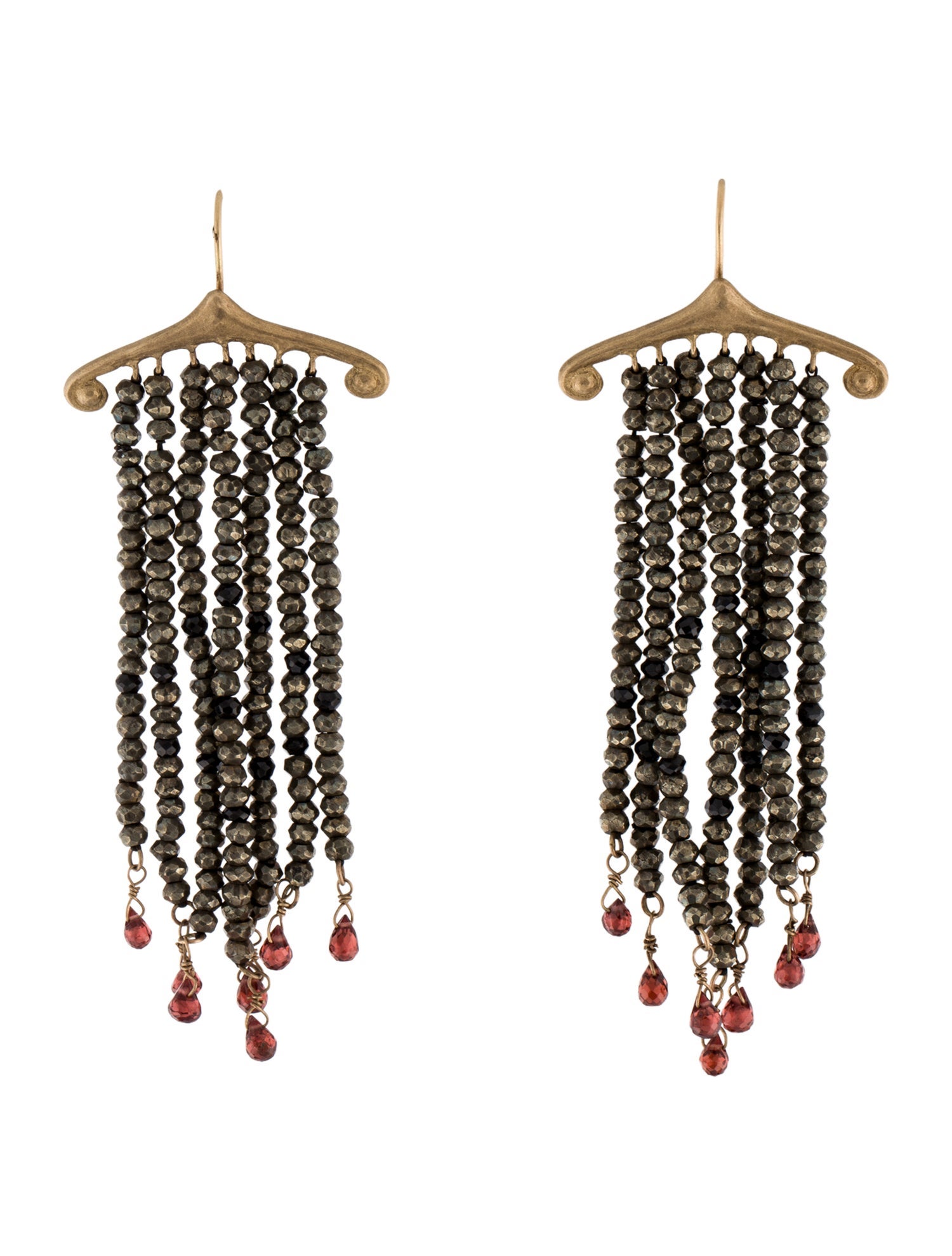 Earrings 10K Pyrite, Spinel & Ruby Beaded Drop Earrings