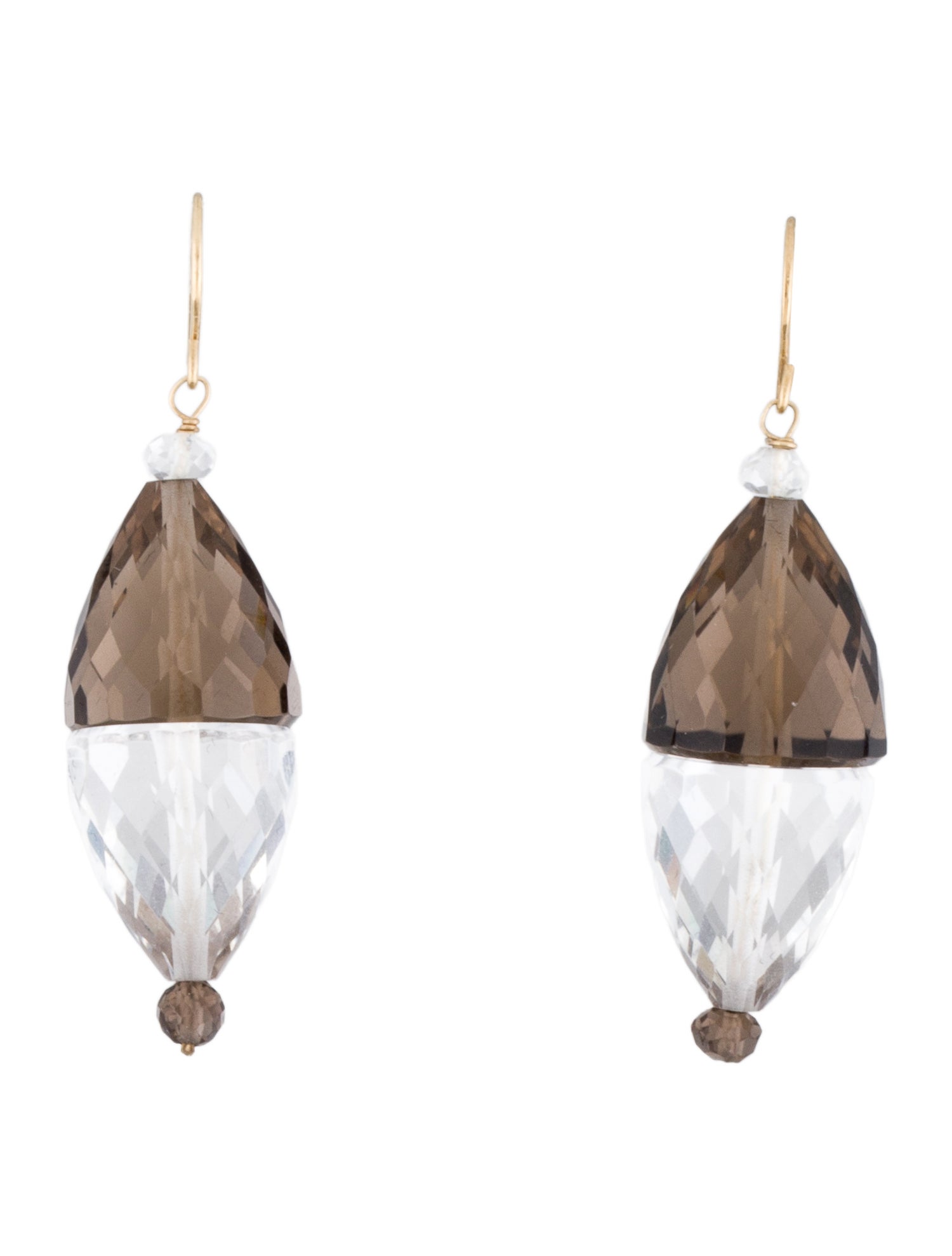 Earrings 14K Smokey Quartz & Quartz Drop Earrings