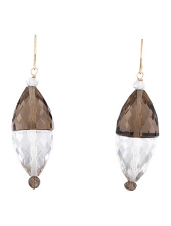 Earrings 14K Smokey Quartz & Quartz Drop Earrings
